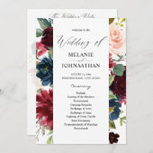 Invitation Bourgogne & Marine Pink Blush Floral Wedding Progr (Devant / Derrière)