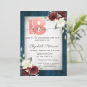 Invitation Bourgogne Marine Rose Bleu Bois 18e anniversaire (Debout devant)