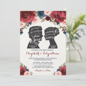 Invitation Bourgogne Marine Rouge Floral Fierté Préjugés Mari (Debout devant)