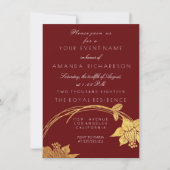 Invitation Bourgogne Marron Champagne Or Floral Rouge (Devant)