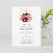 Invitation Bourgogne Marsala Blush Pink & Gold Holy Communion (Debout devant)