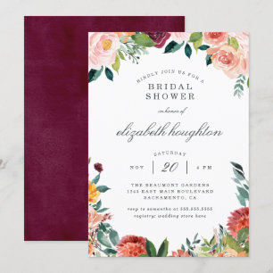 Invitation Bourgogne Marsala Blush rose Fête des mariées flor