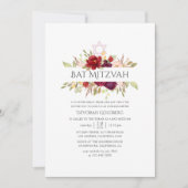 Invitation Bourgogne - Marsala et Blush Floral Bat mitzvah (Devant)