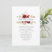 Invitation Bourgogne - Marsala et Blush Floral Bat mitzvah (Debout devant)