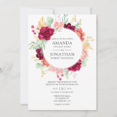 Invitation Bourgogne - Marsala et Blush Floral Mariage (Devant)