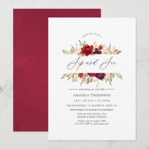 Invitation Bourgogne - Marsala et floral rose clair Sip and S