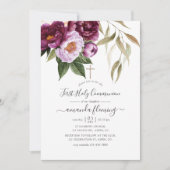 Invitation Bourgogne - Marsala et Peach Floral Holy Communion (Devant)