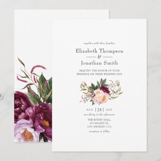 Invitation Bourgogne - Marsala et Peach Floral Wedding Invita (Devant / Derrière)