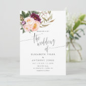 Invitation Bourgogne - Marsala et Peach Floral Wedding Invita (Debout devant)