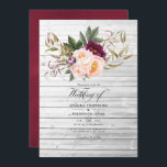 Invitation Bourgogne - Marsala et Peach Rustic Floral Mariage<br><div class="desc">Burgundy et pêche poony aquarelle rustique grange faire-part de mariage conçu pour être rapidement et facilement customisé à vos spécificités de l'événement. Idéal pour un thème ou un mariage de jardin. La photo au verso est facultative. Si vous préférez le supprimer, faites défiler vers le bas de "Personnaliser ce modèle"...</div>