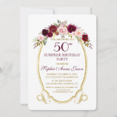 Invitation Bourgogne Marsala Floral 50e Surprix Anniversaire (Devant)