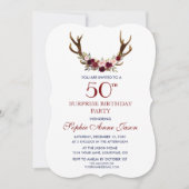Invitation Bourgogne Marsala Floral Antlers 50e anniversaire (Devant)