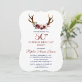Invitation Bourgogne Marsala Floral Antlers 50e anniversaire (Debout devant)