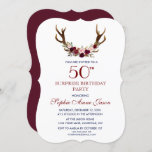 Invitation Bourgogne Marsala Floral Antlers 50e anniversaire<br><div class="desc">Un design rustique et bohème pour des événements spéciaux, toutes saisons ! Ce design présente des bois de cerfs, un bouquet de fleurs de marsala, des flèches avec des fleurs de marsala et au fond un arrière - plan bordeaux. Utilisez l'outil Personnaliser pour ajouter vos informations. Pour plus d'informations, visitez...</div>