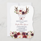 Invitation Bourgogne Marsala Floral Antlers 50e anniversaire (Devant)