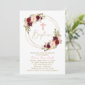 Invitation Bourgogne Marsala Floral Baptism Gold Frame (Debout devant)
