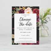 Invitation Bourgogne Marsala Floral Changer la date Noir V3 (Debout devant)
