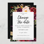 Invitation Bourgogne Marsala Floral Changer la date Noir V3 (Devant / Derrière)