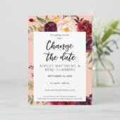 Invitation Bourgogne Marsala Floral Changer la date rose 2 V3 (Debout devant)