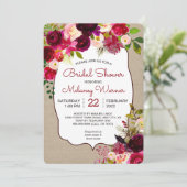 Invitation Bourgogne Marsala Floral Fête des mariées invitati (Debout devant)