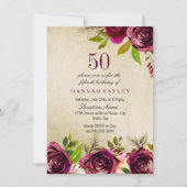 Invitation Bourgogne Marsala Floral Gold 50e anniversaire Inv (Devant)