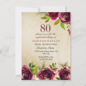 Invitation Bourgogne Marsala Floral Gold 80e anniversaire Inv (Devant)