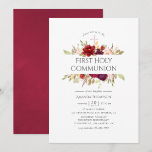 Invitation Bourgogne - Marsala & Floral Rose Clair Première C