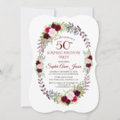 Invitation Bourgogne Marsala Floral Wreath 50e anniversaire (Devant)