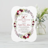 Invitation Bourgogne Marsala Floral Wreath 50e anniversaire (Debout devant)