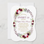 Invitation Bourgogne Marsala Floral Wreath Sweet 16 Invitatio (Devant)