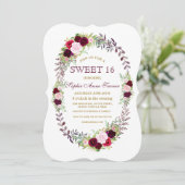 Invitation Bourgogne Marsala Floral Wreath Sweet 16 Invitatio (Debout devant)