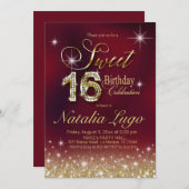 Invitation Bourgogne Marsala Gold Parties scintillant Sweet 1 (Devant / Derrière)