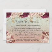 Invitation Bourgogne Marsala Mariage Rose Bleu Rose Floral (Dos)