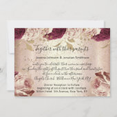 Invitation Bourgogne Marsala Mariage Rose or Roses Floral (Dos)