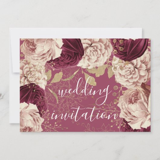 Invitation Bourgogne Marsala Mariage Rose rose Roses Floral (Devant)