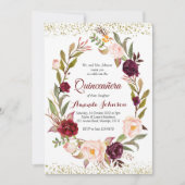 Invitation Bourgogne Marsala Princesse Quinceañera Espagnol (Devant)