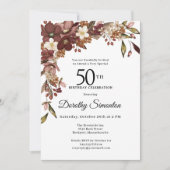 Invitation Bourgogne Mauve Fleurs d'automne d'ivoire 50e anni (Devant)