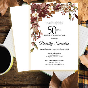 Invitation Bourgogne Mauve Fleurs d'automne d'ivoire 50e anni