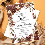 Invitation Bourgogne Mauve ivoire automne floral 30e annivers<br><div class="desc">D'élégantes fleurs d'automne bordeaux, mauves et ivoire blanc forment un très joli cadre floral. Berries et branches lui donnent une ambiance boho moderne et rustique. Le nom du célébrant de l'anniversaire est écrit dans une police de caractères intemporelle. Cet article fait partie de la collection Floral Bourgogne, Mauve et Blanc....</div>