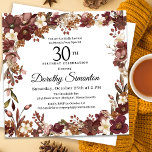 Invitation Bourgogne Mauve ivoire automne floral 30e annivers<br><div class="desc">D'élégantes fleurs rouges bordeaux, roses mauves et blanches d'ivoire forment un très joli cadre floral. Berries et branches lui donnent une ambiance boho moderne et rustique. Le nom du célébrant de l'anniversaire est écrit dans une police de caractères intemporelle. Cet article fait partie de la collection Floral Bourgogne, Mauve et...</div>