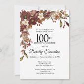Invitation Bourgogne Mauve ivoire fleurs d'automne 100e anniv (Devant)