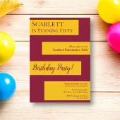 Invitation Bourgogne Minimale Et Or Élégant 50ème Anniversair