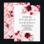 Invitation Bourgogne moderne & Blush Floral Wedding Invitatio<br><div class="desc">Fleurs d'été ou de printemps bordeaux & rose vif encadrées de fleurs d'été ou de printemps avec verdure d'aquarelle,  polices de caractères modernes et de script,  et design élégant. Invitations de mariage tendance et chic ! ~ Regardez ma boutique pour voir l'ensemble de la suite mariage pour ce design!</div>