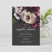 Invitation Bourgogne moderne & crème Peonies Couples Douche (Debout devant)
