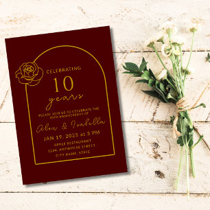 Invitation Bourgogne moderne et or 10e anniversaire Mariage