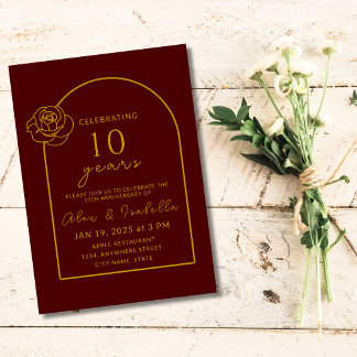 Invitation Bourgogne moderne et or 10e anniversaire Mariage