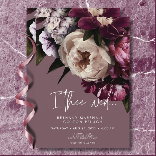 Invitation Bourgogne moderne et pivoines de crème Mariage flo