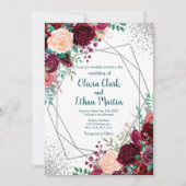 Invitation Bourgogne moderne floral avec les confettis (Devant)