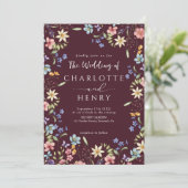 Invitation Bourgogne moderne QR Code Fleur sauvage Mariage (Debout devant)