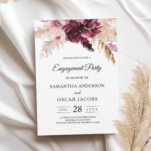 Invitation Bourgogne Moderne Rose Floral